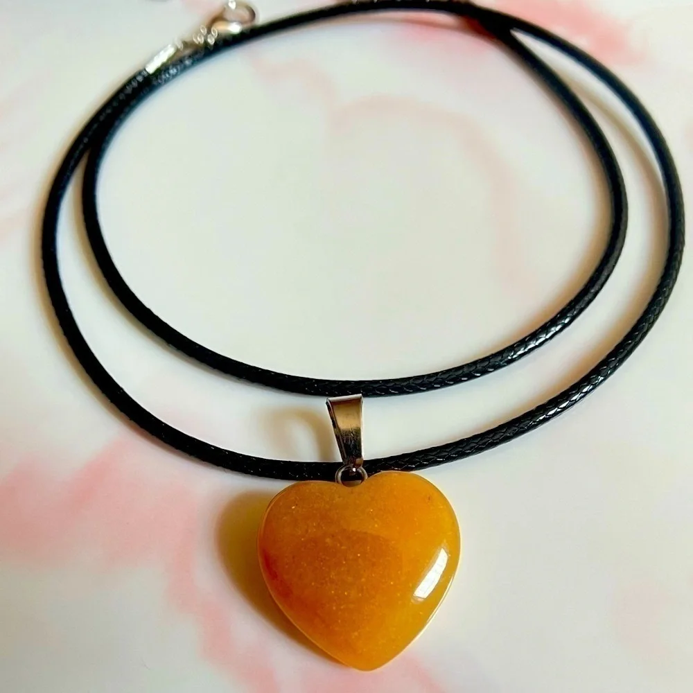 Natural Stone Heart Pendant Necklace​